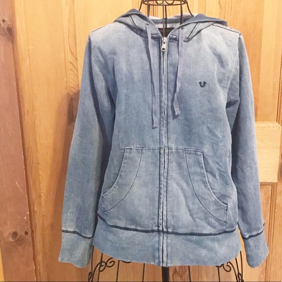 True Religion Tops - True Religion chambray zip up hoodie XS